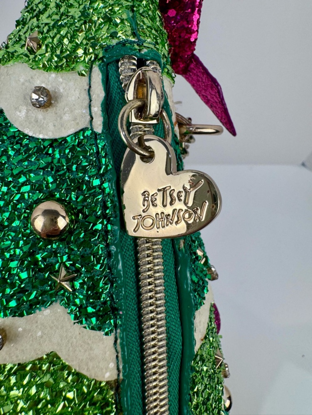 Betsey Johnson Spruce Me Up Cross Body Gold Chain Purse Bag Christmas Tree Zip - Picture 5 of 14